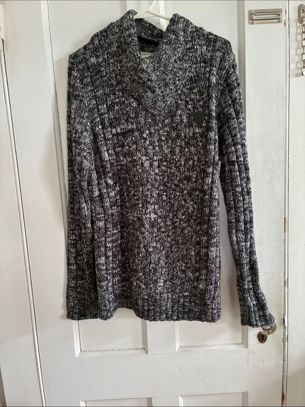 Parish Nation (outdoor goods) Black & White Marled Button Shawl-Collar Sweater
